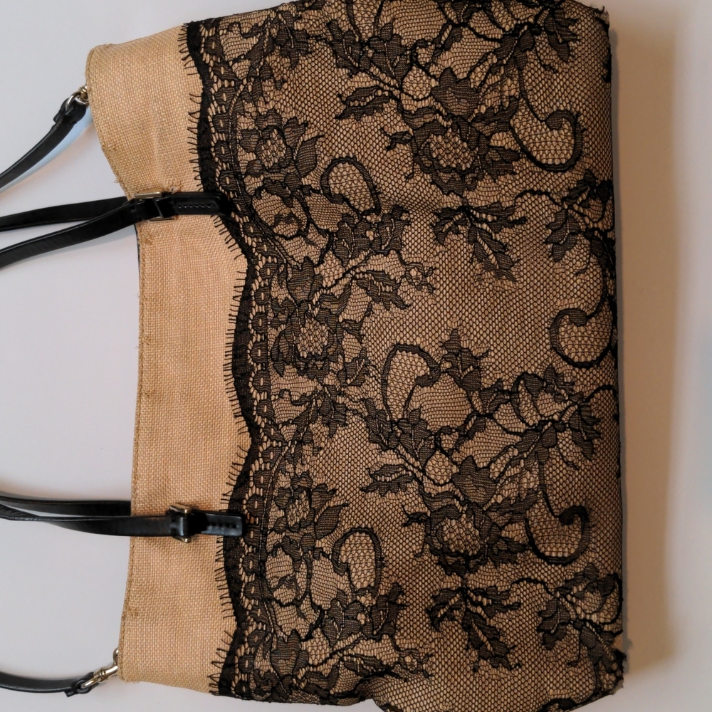 Valentino Beige and Black Lace Tote Bag - Picture 6 of 10